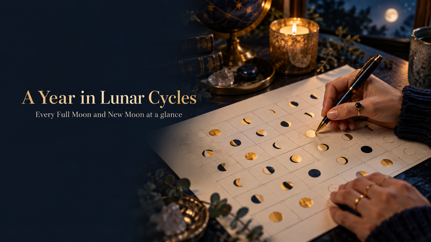 A year in lunar cycles: marking full and new moon phases on a calendar