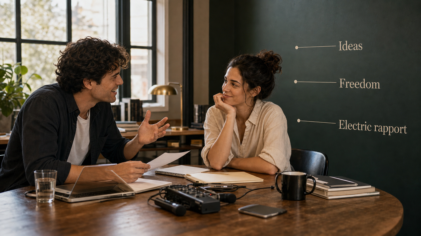 Aquarius and Gemini compatibility image showing an easy conversation and shared intellectual curiosity