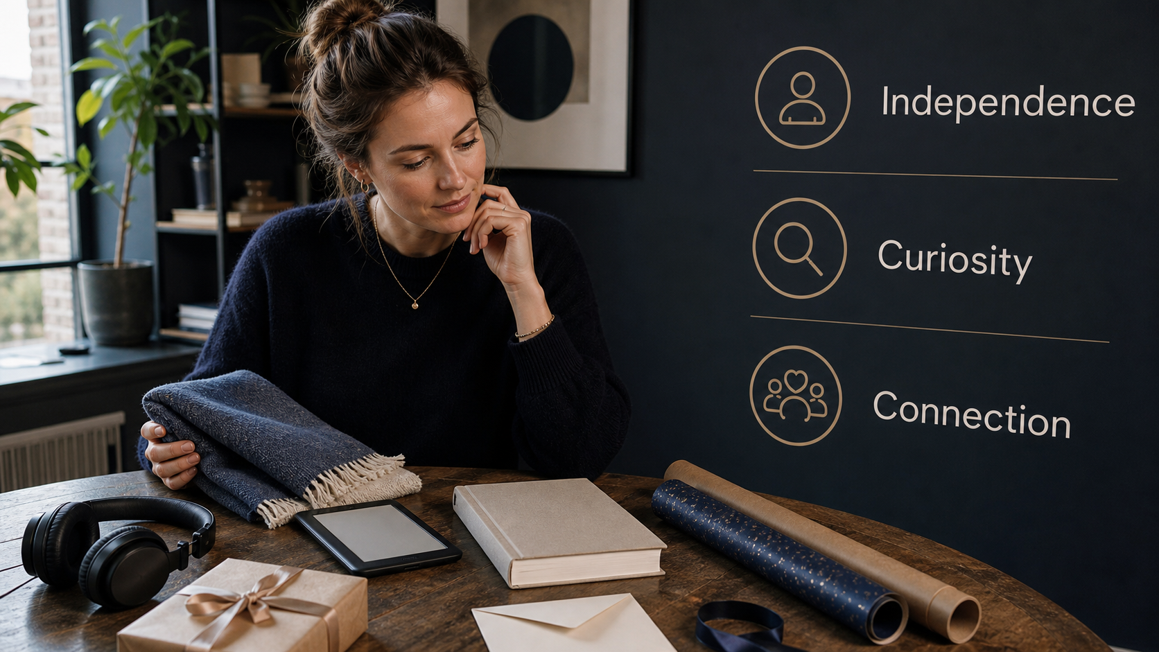 A person compares headphones books and flexible gifts for an Aquarius Gift Guide 2026 article
