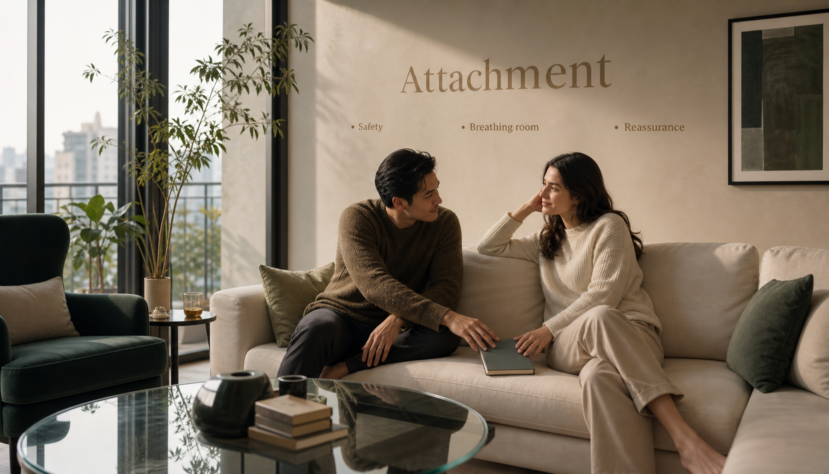 Modern living room scene showing Cancer attachment, safety, and breathing room