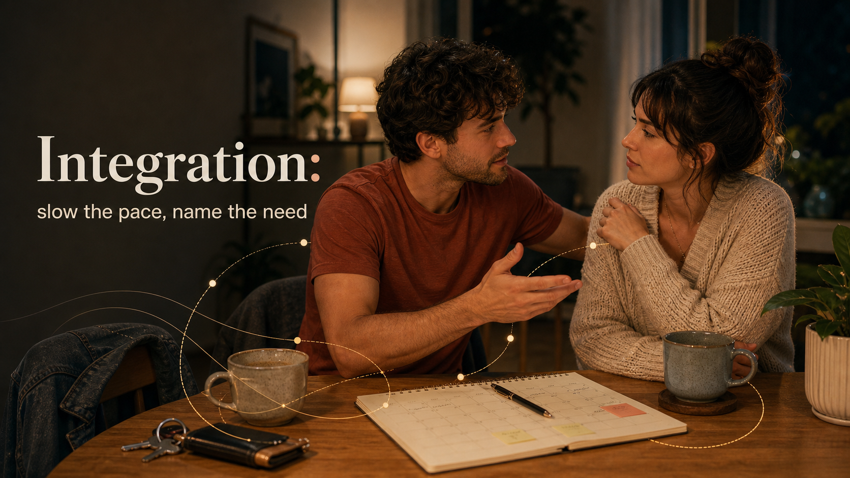 Aries and Cancer compatibility integration image showing partners slowing the pace and naming the need