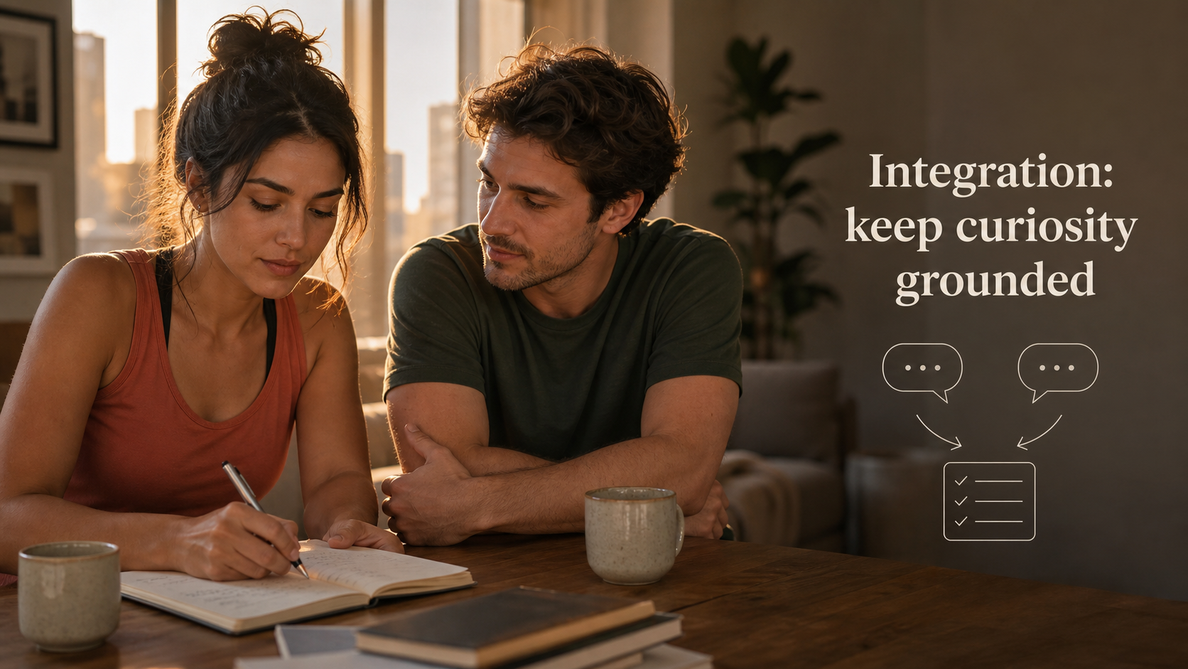 Aries and Gemini compatibility integration image showing partners keeping curiosity grounded