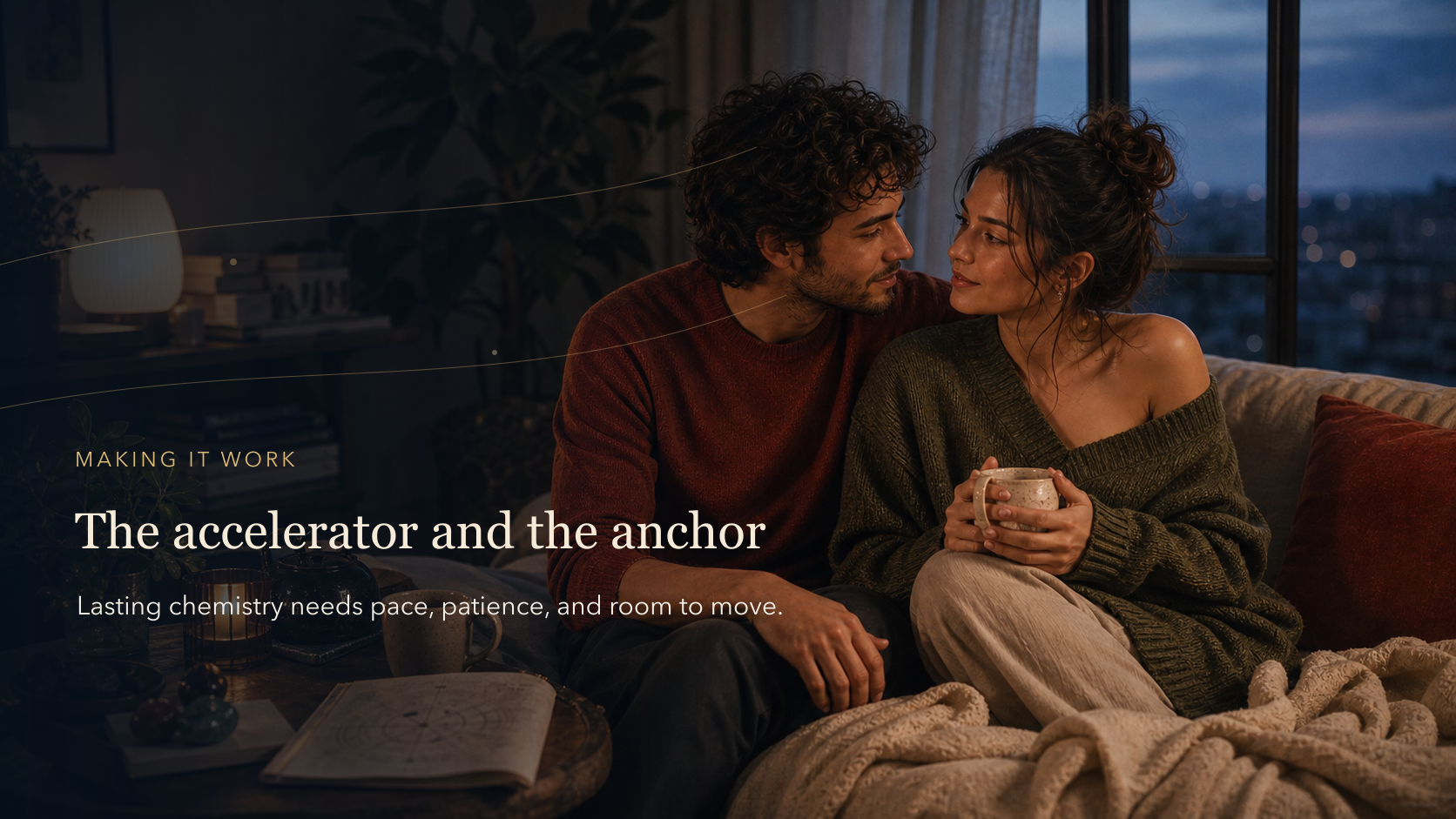 Aries and Taurus compatibility image showing a couple finding patience, closeness, and a steadier rhythm together