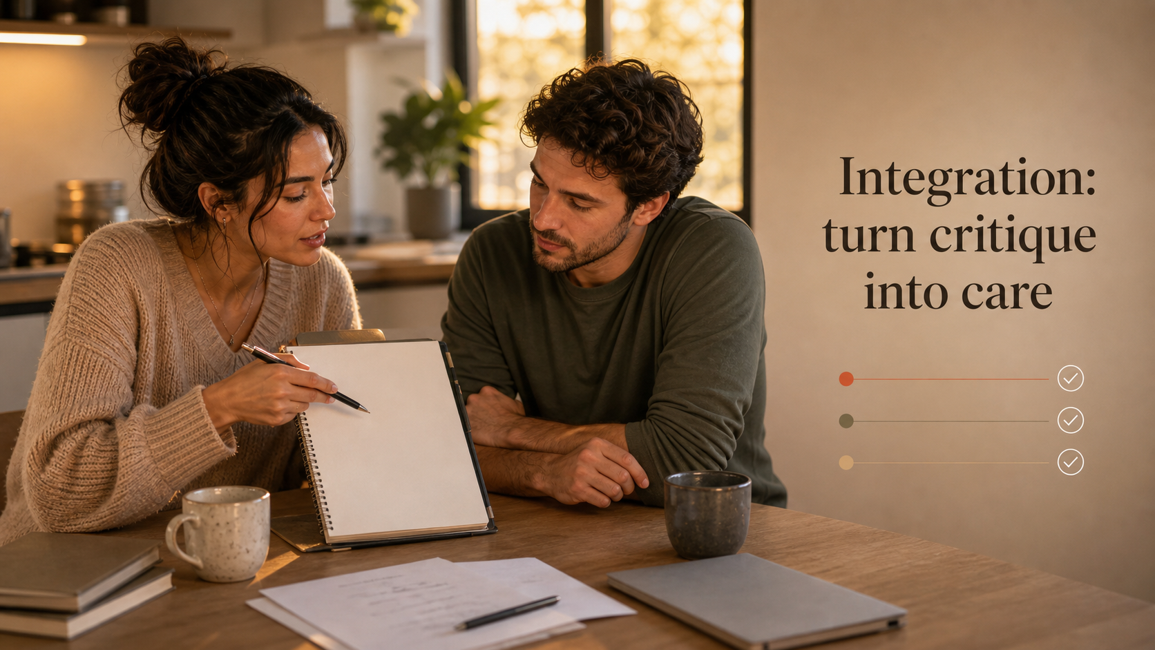 Aries and Virgo compatibility integration image showing partners turning critique into care