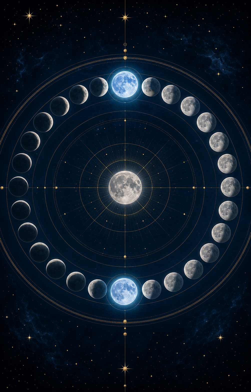 Blue Moon meaning astrology image showing a rare second full moon with blue-silver lunar glow