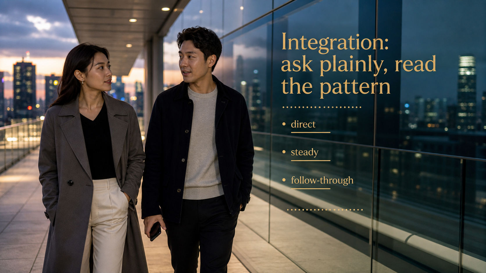 Modern rooftop walkway scene showing how to ask Aquarius plainly and read the pattern