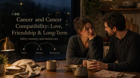 Two adults share a tender kitchen conversation for a Cancer and Cancer compatibility guide