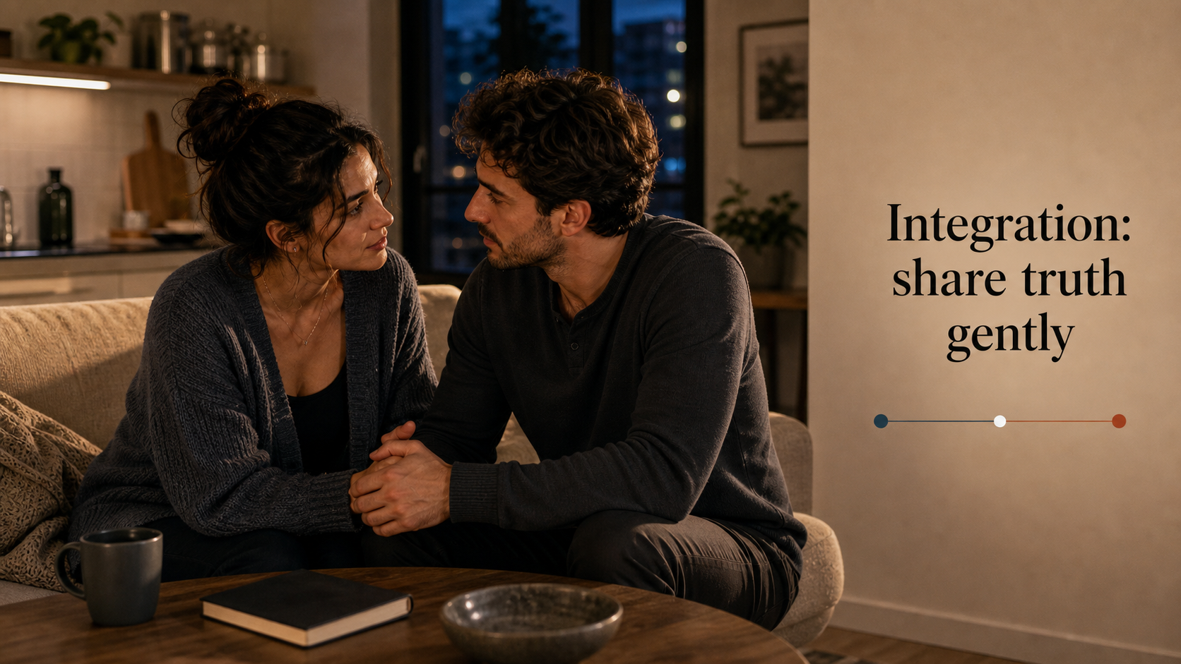 Cancer and Scorpio compatibility integration image showing partners sharing truth gently
