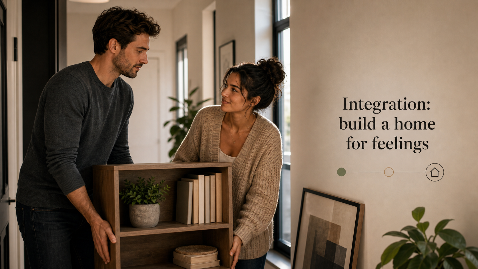 Capricorn and Cancer compatibility integration image showing partners building a home for feelings