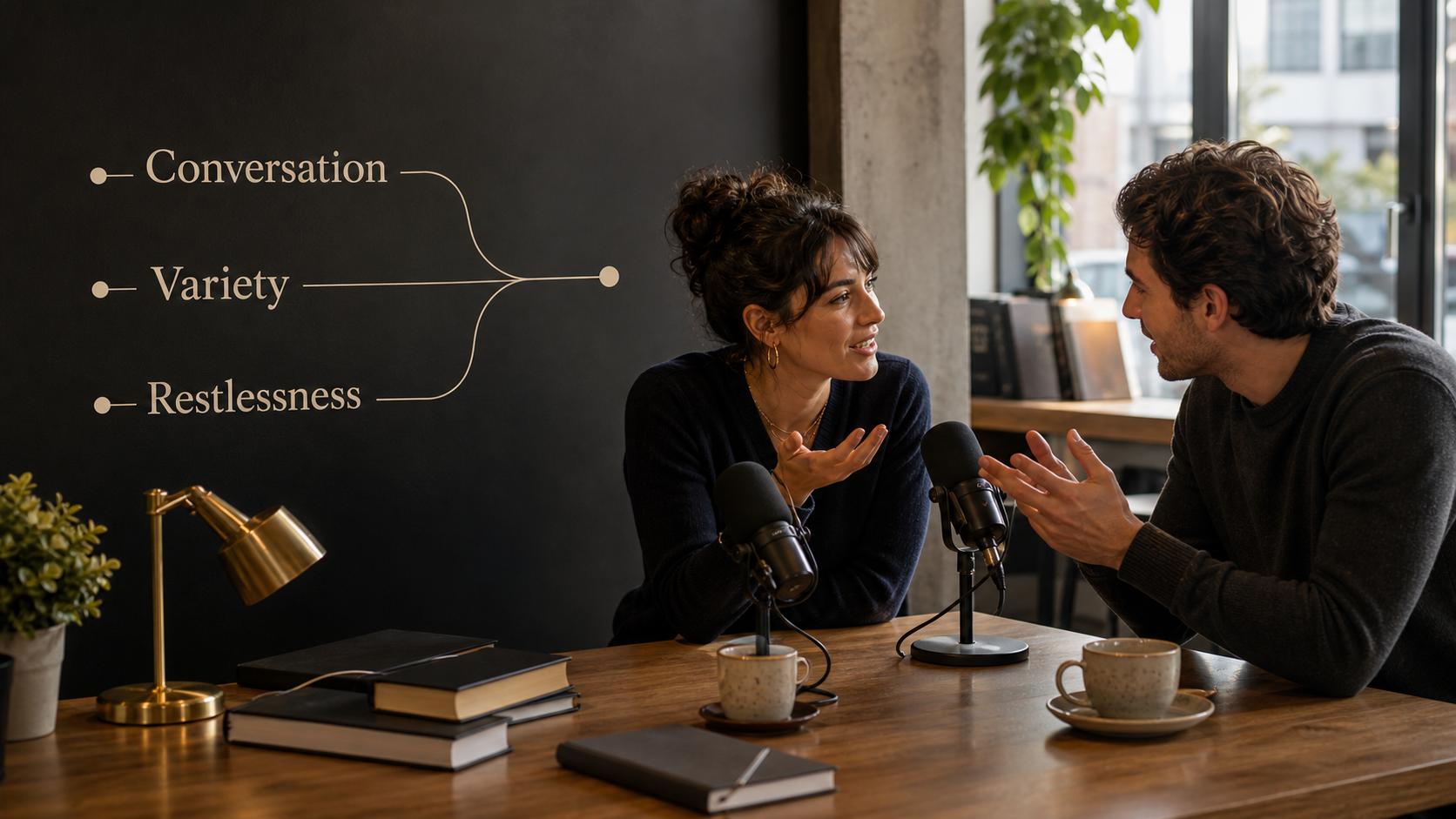 Two adults show conversation variety and restlessness for Gemini and Gemini compatibility