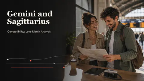 Gemini and Sagittarius compatibility image showing grounded real-life relationship themes