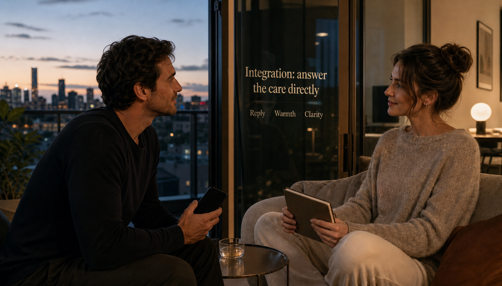 Modern balcony doorway scene showing how to answer Cancer care directly