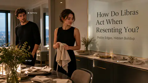 Modern dinner-party cleanup scene showing polite Libra resentment building under the surface