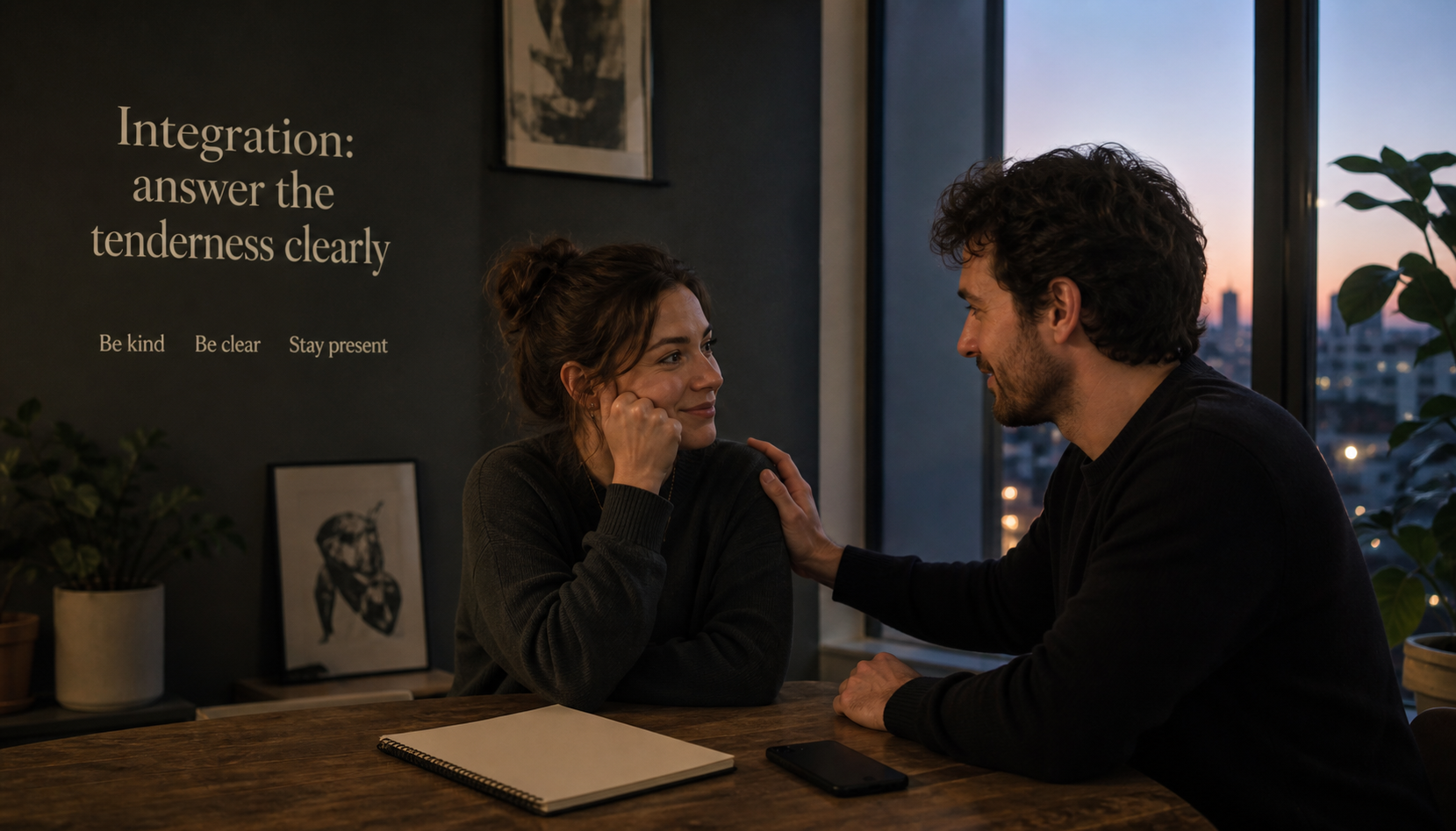 Modern art corner scene showing how to answer Pisces tenderness clearly