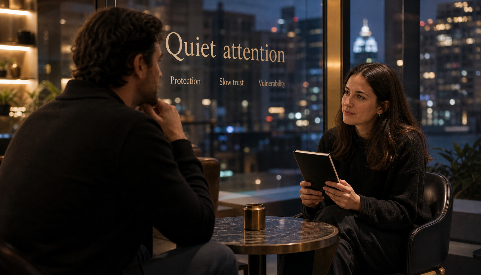 Modern cafe scene showing quiet attention, protection, and vulnerability when Scorpio likes someone
