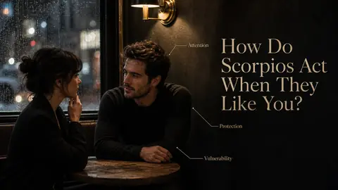 Scorpio attraction article hero with a golden scorpion, deep water reflections, and a single steady flame