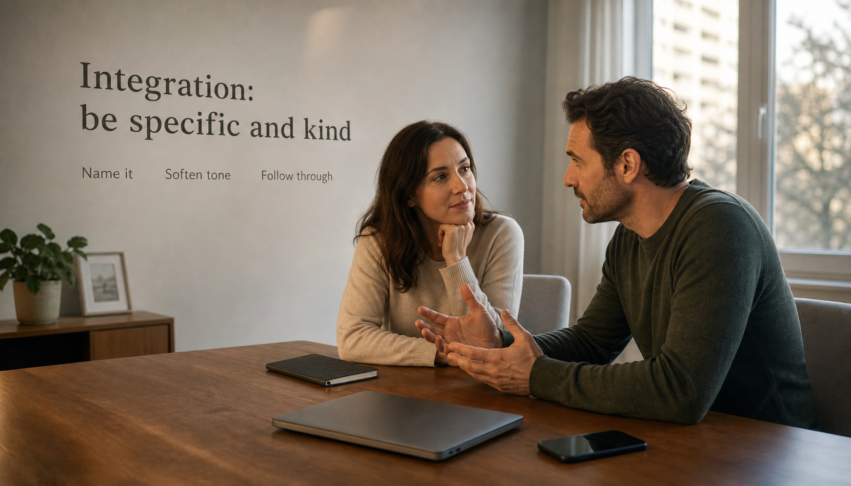 Modern home office scene showing how to be specific and kind with a hurt Virgo