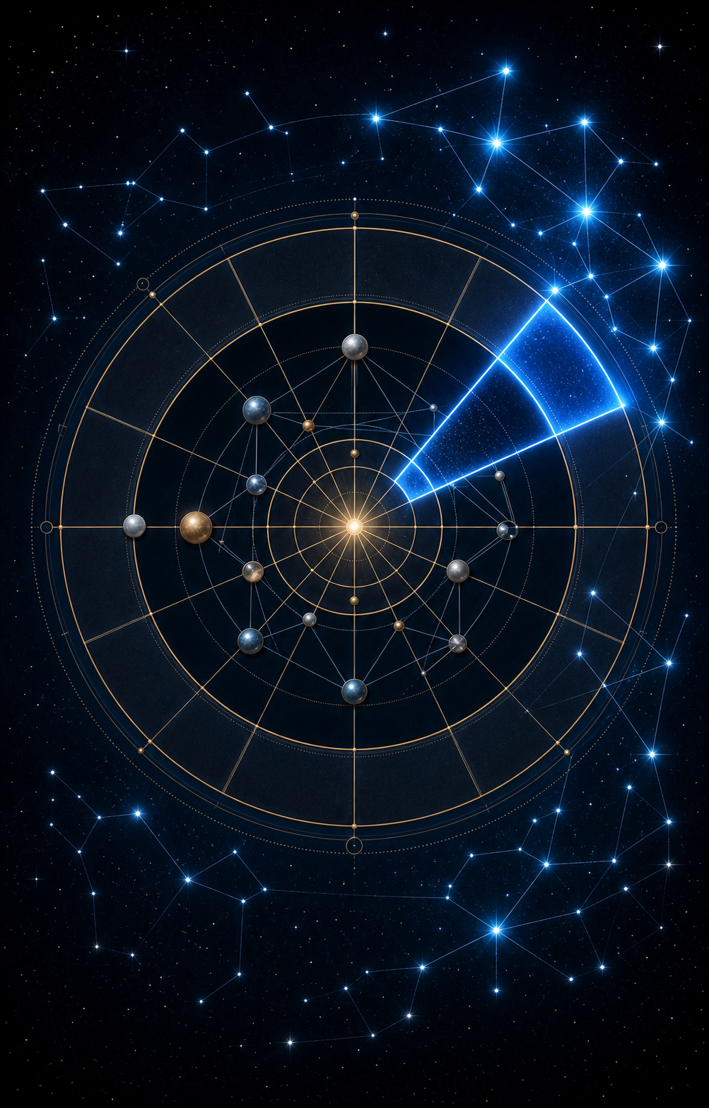 North Node in Aquarius chart activation image with one blue highlighted sector in a clean birth chart wheel