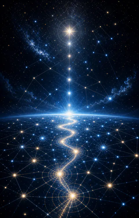 North Node in Aquarius life purpose image with a luminous path through connected blue-white stars