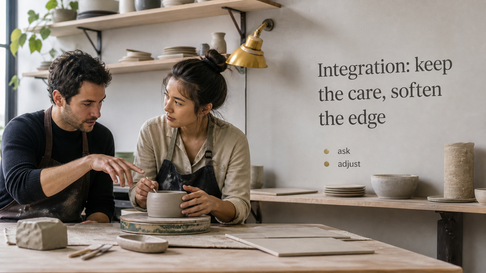Craft studio scene showing how to keep Virgo care while softening the edge