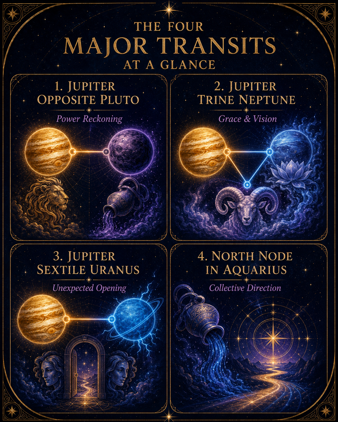 July 2026 Astrology Forecast: Major Transits & How They Affect Every Sign - The four major July 2026 transits in one visual overview