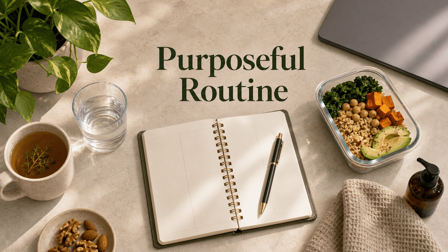 Jupiter in the 6th house infographic image showing purposeful routine, daily habits, wellness, meaningful work, service, and skill mastery