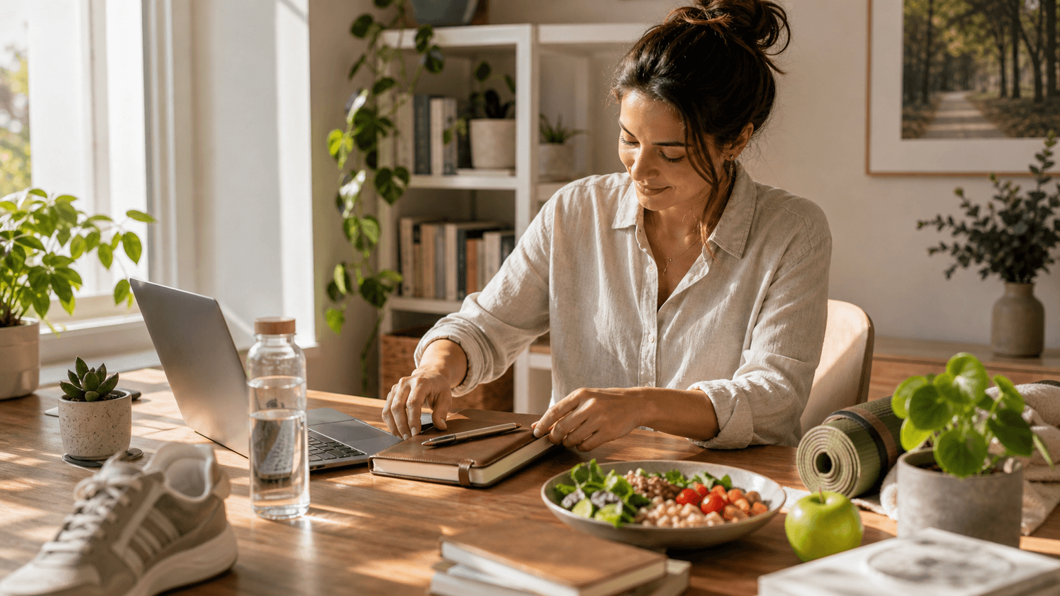 Jupiter in the 6th house lifestyle image showing daily routines, wellness, meaningful work, service, skill-building, and sustainable improvement
