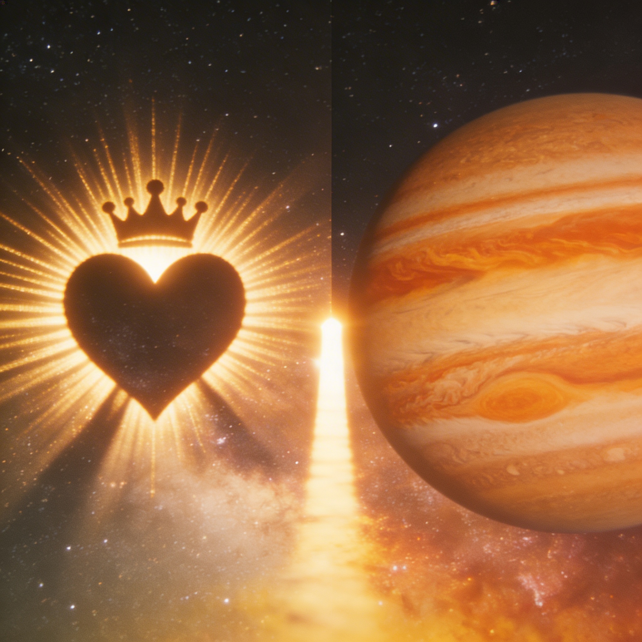 Jupiter in Leo polarity: radiant Leo heart and crown motifs meeting expansive Jupiter growth energy