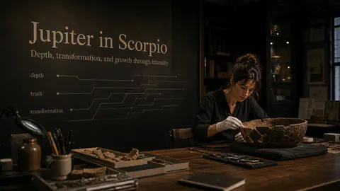 A person working in a conservation lab with Jupiter in Scorpio integrated into the wall