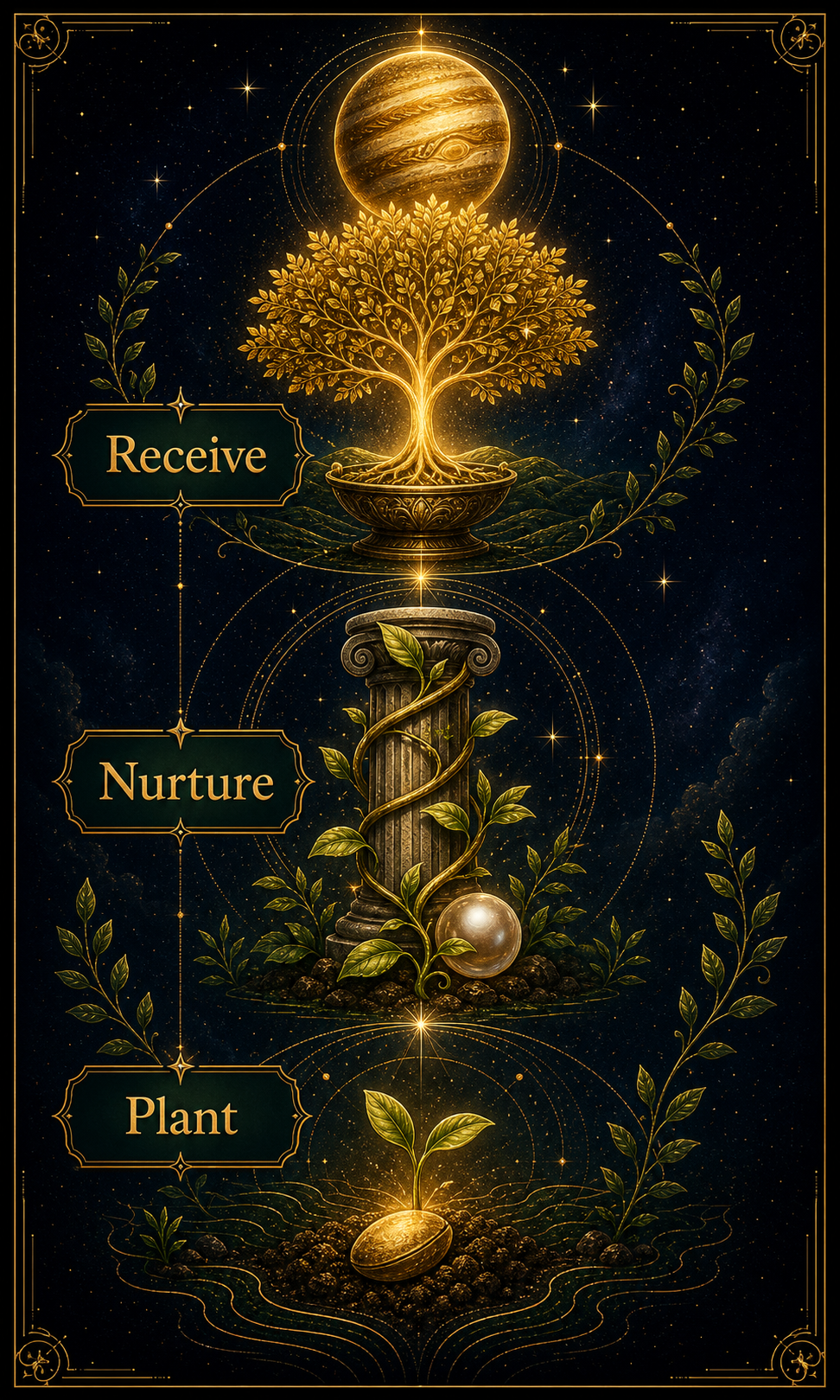Jupiter in Taurus integration image showing plant, nurture, and receive stages
