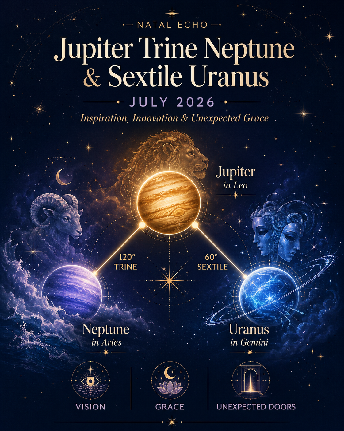 Jupiter Trine Neptune & Jupiter Sextile Uranus July 2026: Inspiration, Innovation & Unexpected Grace astrology article hero image