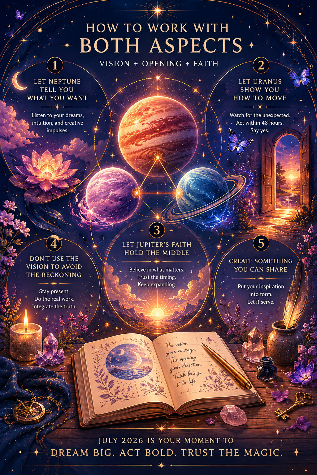 Jupiter Trine Neptune & Jupiter Sextile Uranus July 2026: Inspiration, Innovation & Unexpected Grace - Jupiter sextile Uranus: breakthrough openings and fast action