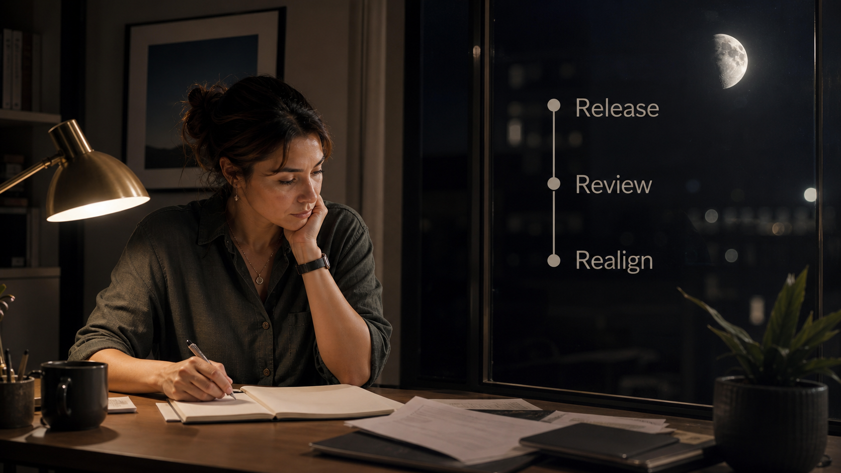 A person reviews and releases tasks under the Last Quarter Moon