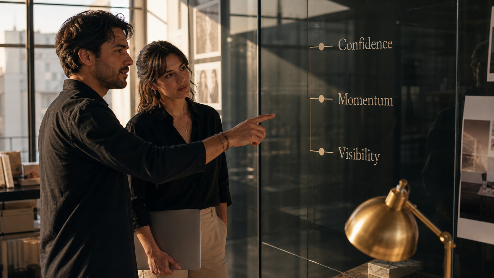 Two adults map confidence momentum and visibility for Leo Season 2026
