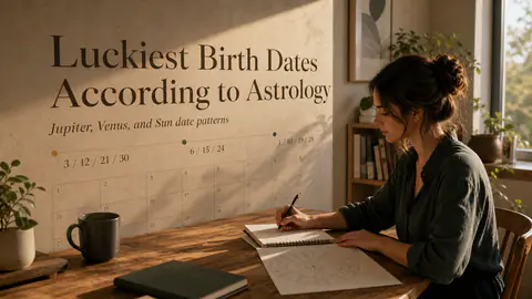 A person planning lucky birth date patterns with the title Luckiest Birth Dates According to Astrology integrated into the wall