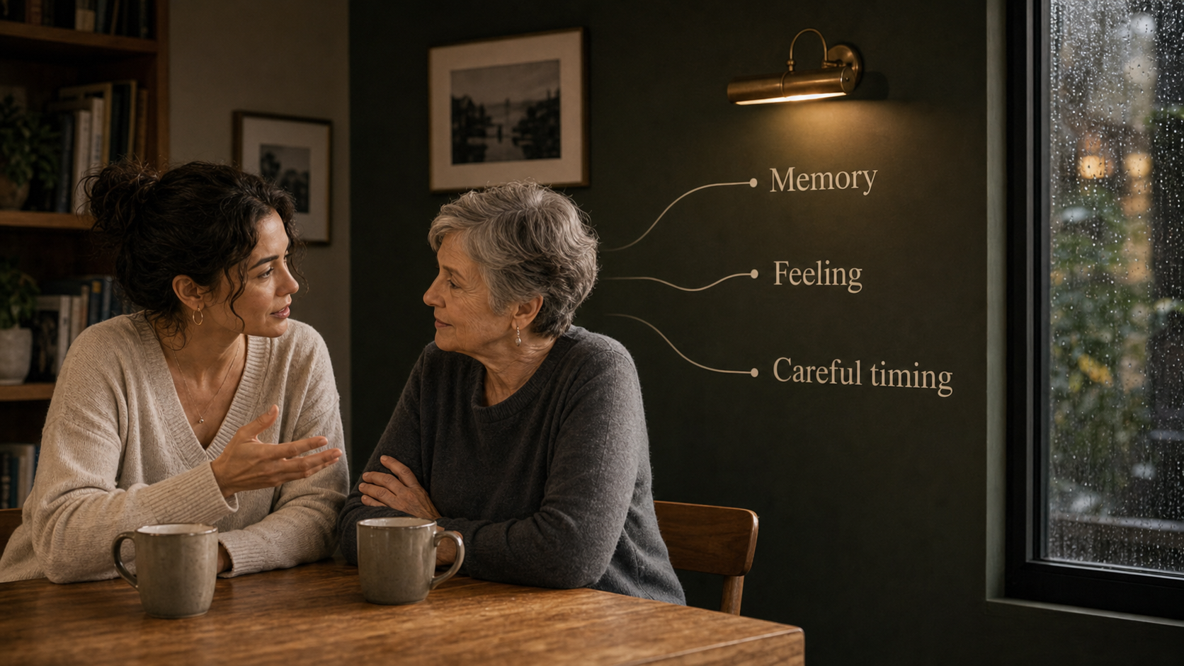 Mercury in Cancer core themes of memory feeling and careful timing in a warm dining nook