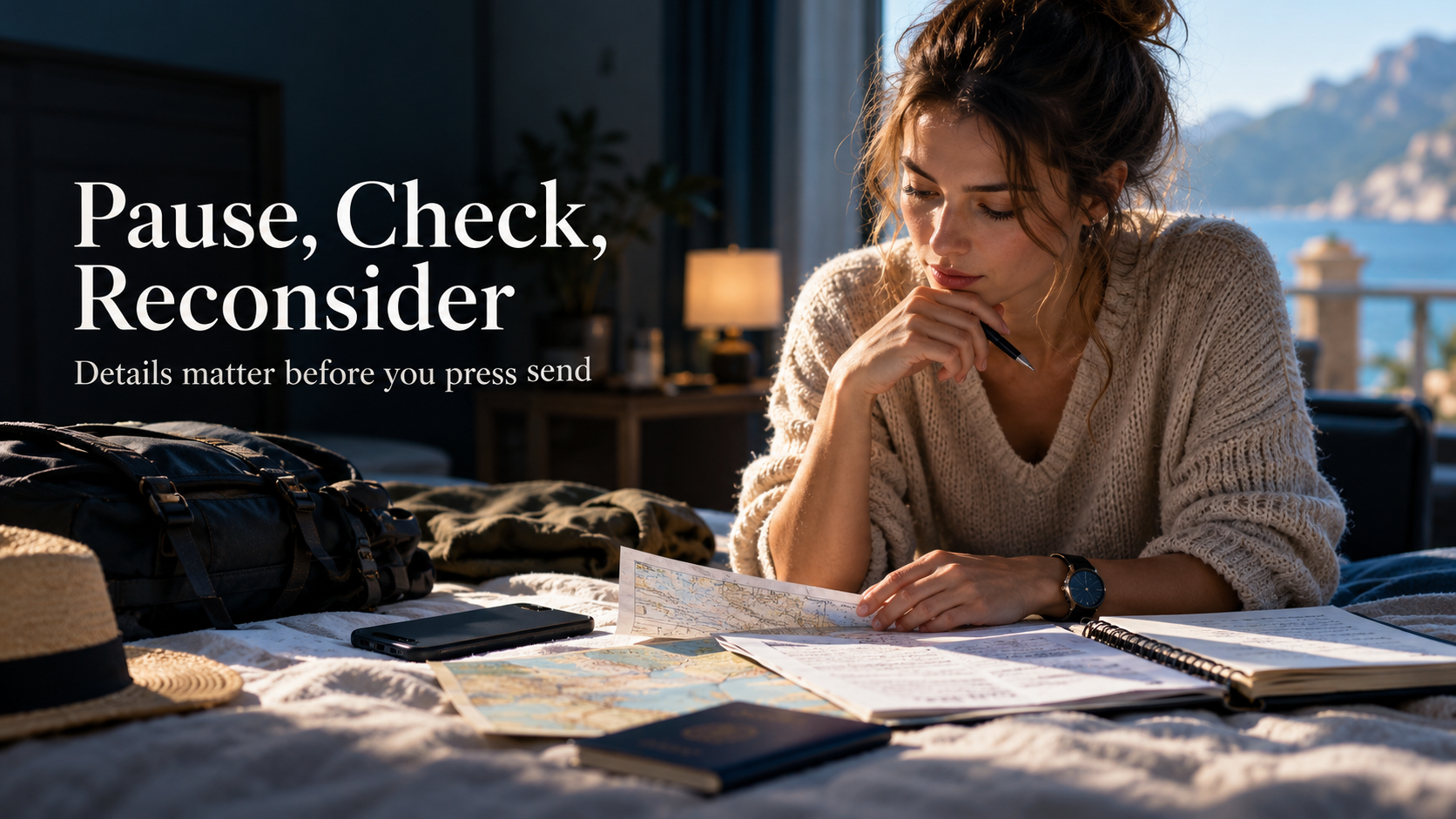 Pause, check, reconsider: reviewing an itinerary and notes before sending