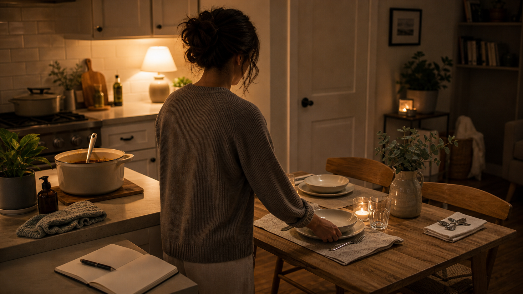 Moon in the 4th house lifestyle image showing a nurturing home routine, family boundaries, private emotional processing, and grounded inner security
