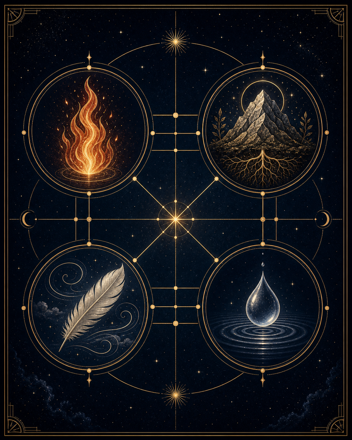 Moon sign compatibility by element image with fire, earth, air, and water emotional symbols