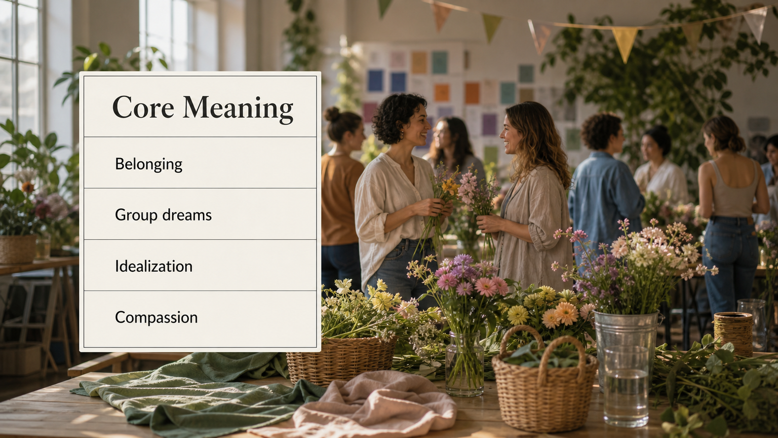 Neptune in the 11th House infographic image showing belonging, group dreams, friendship idealization, compassion, and community