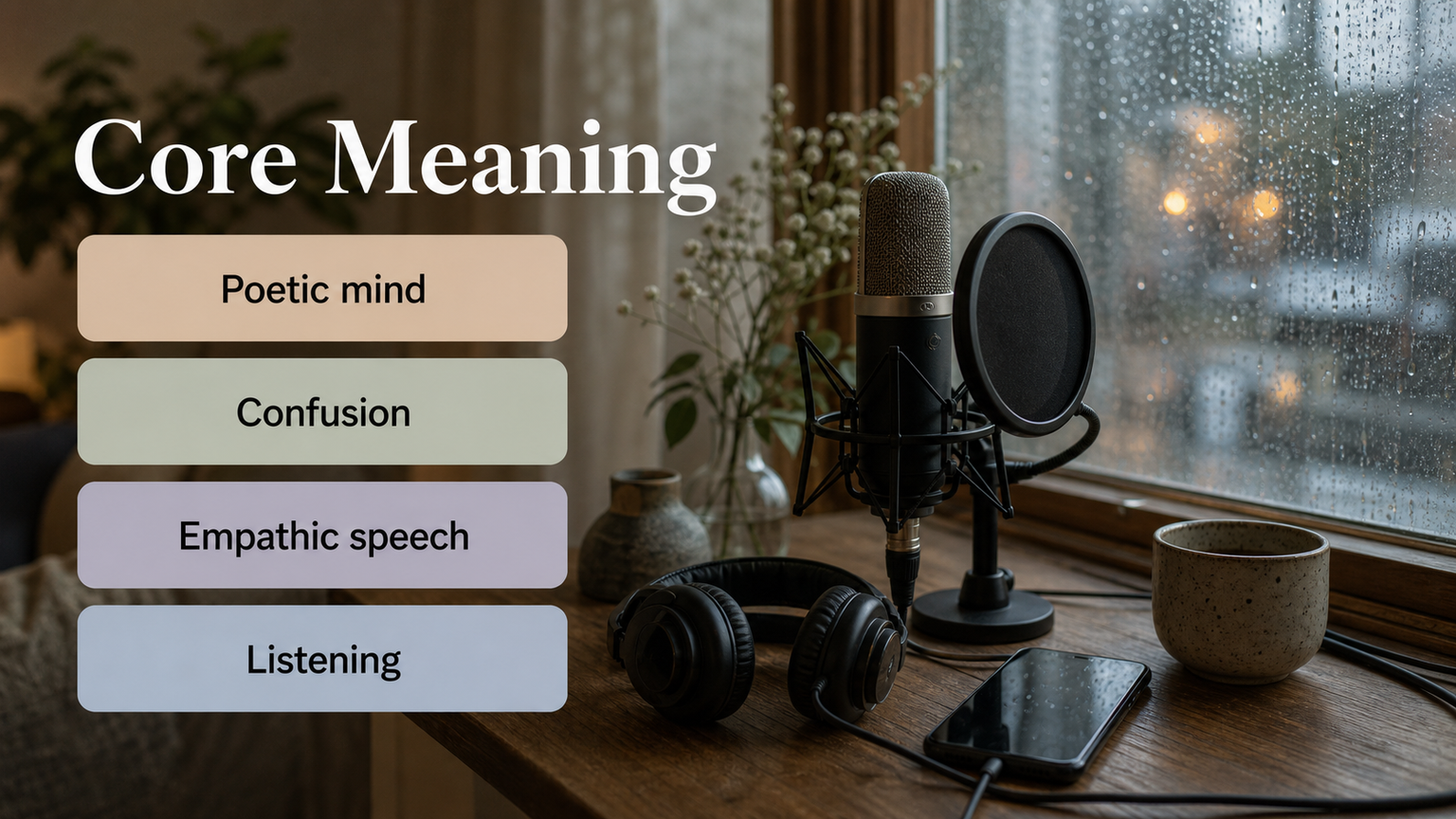 Neptune in the 3rd House infographic image showing poetic communication, imagination, mental fog, listening, and clear words