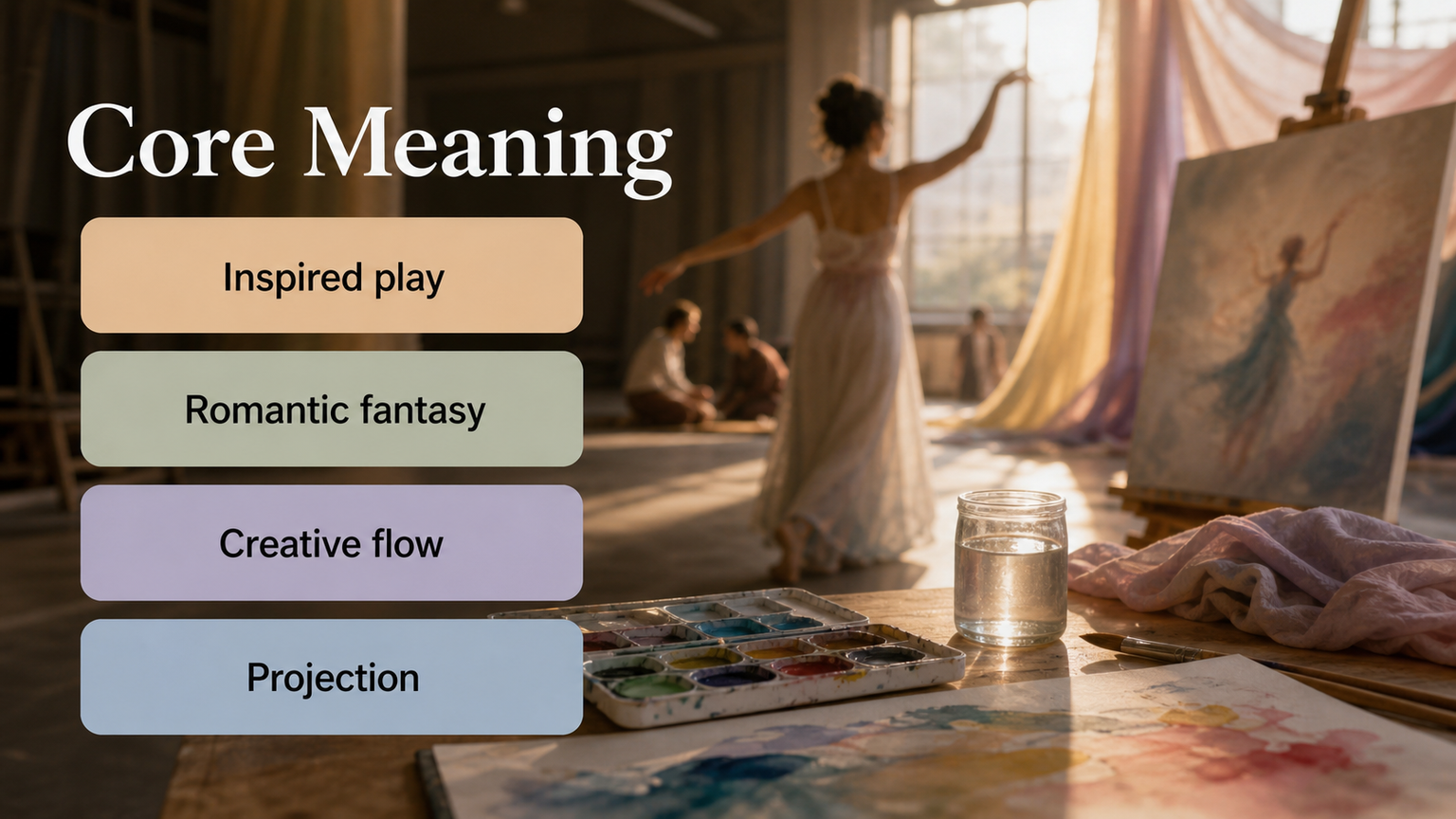 Neptune in the 5th House infographic image showing creativity, romantic fantasy, inspired play, projection, and artistic flow
