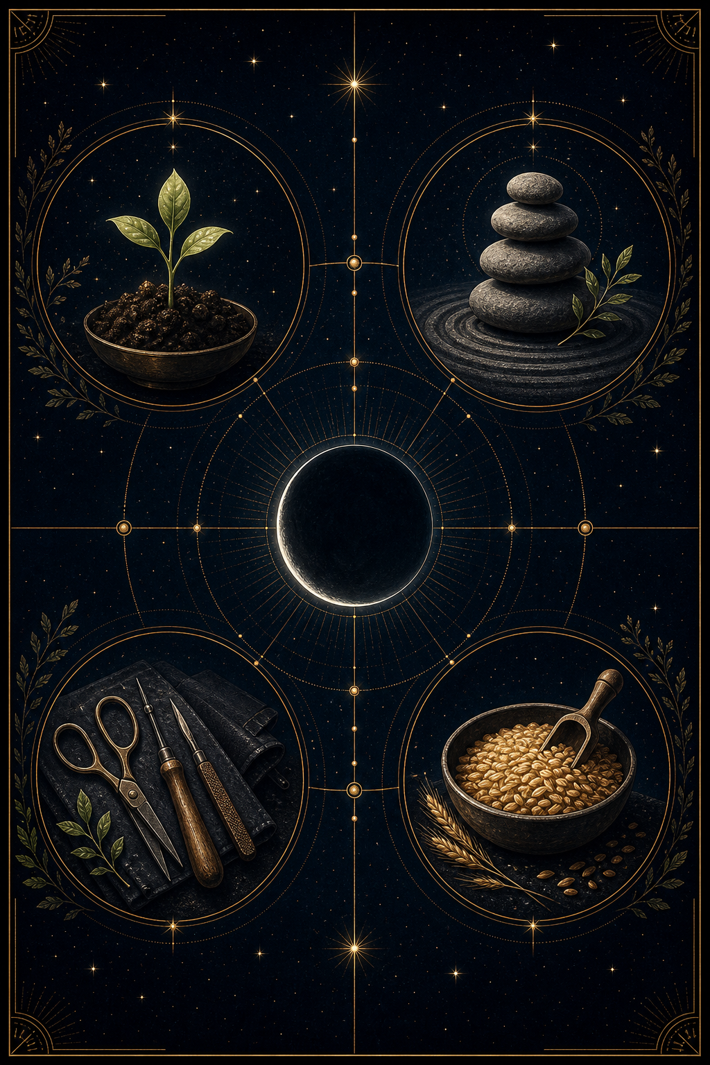 New Moon in Virgo September 2026 image showing health routines useful work and practical reset symbols