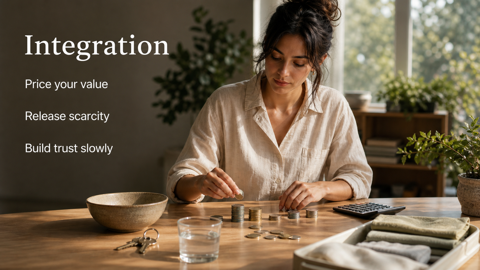 Pluto in the 2nd House lifestyle image showing practical integration of self-worth, scarcity, resources, financial control, and reclaiming value