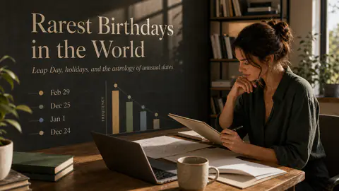 A person reviewing birthday statistics with the title Rarest Birthdays in the World integrated into the wall