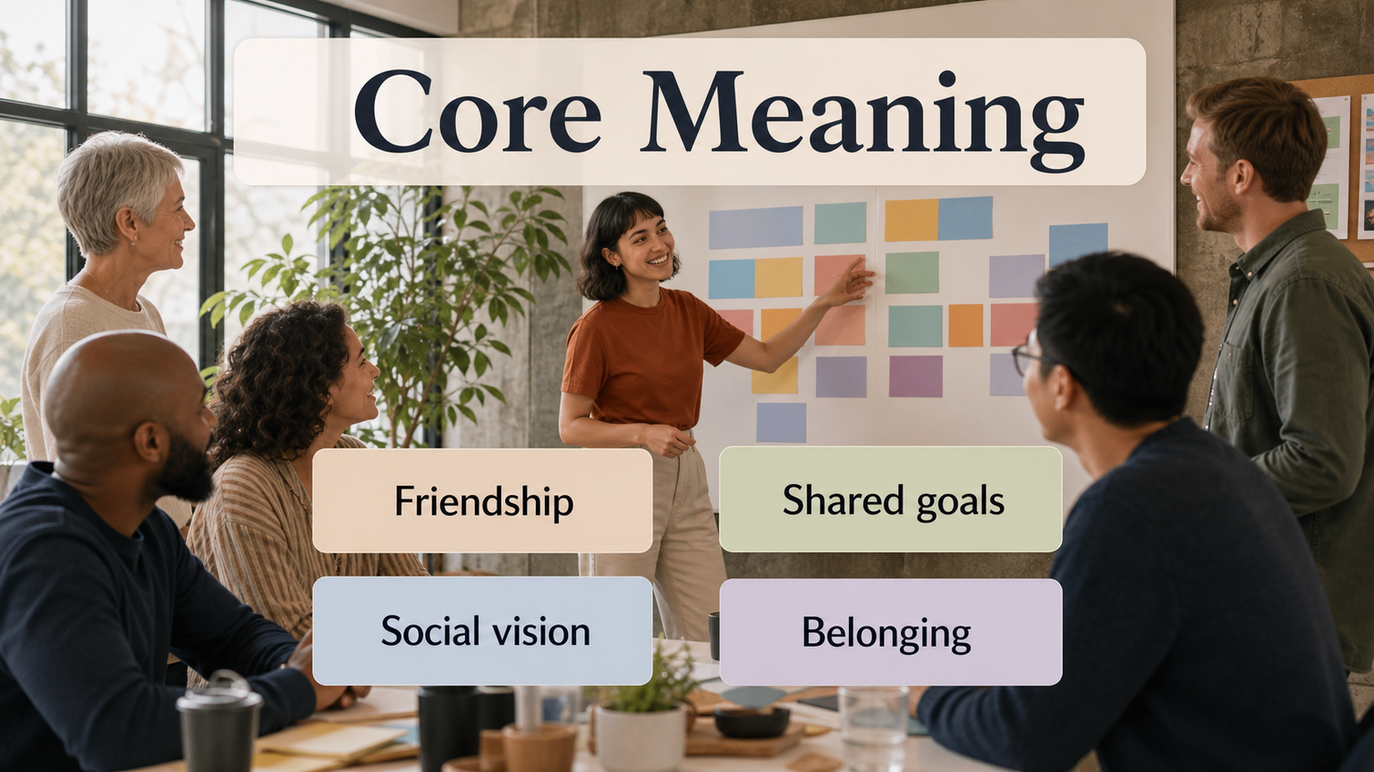 Sun in the 11th House infographic image showing friendship, community, networks, shared goals, and future vision