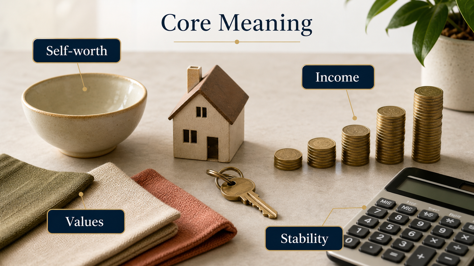 Sun in the 2nd House infographic image showing self-worth, resources, values, money, and material security