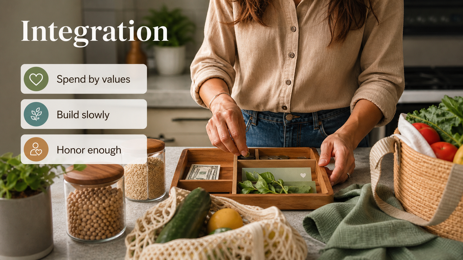 Sun in the 2nd House lifestyle image showing practical integration of self-worth, resources, values, money, and material security