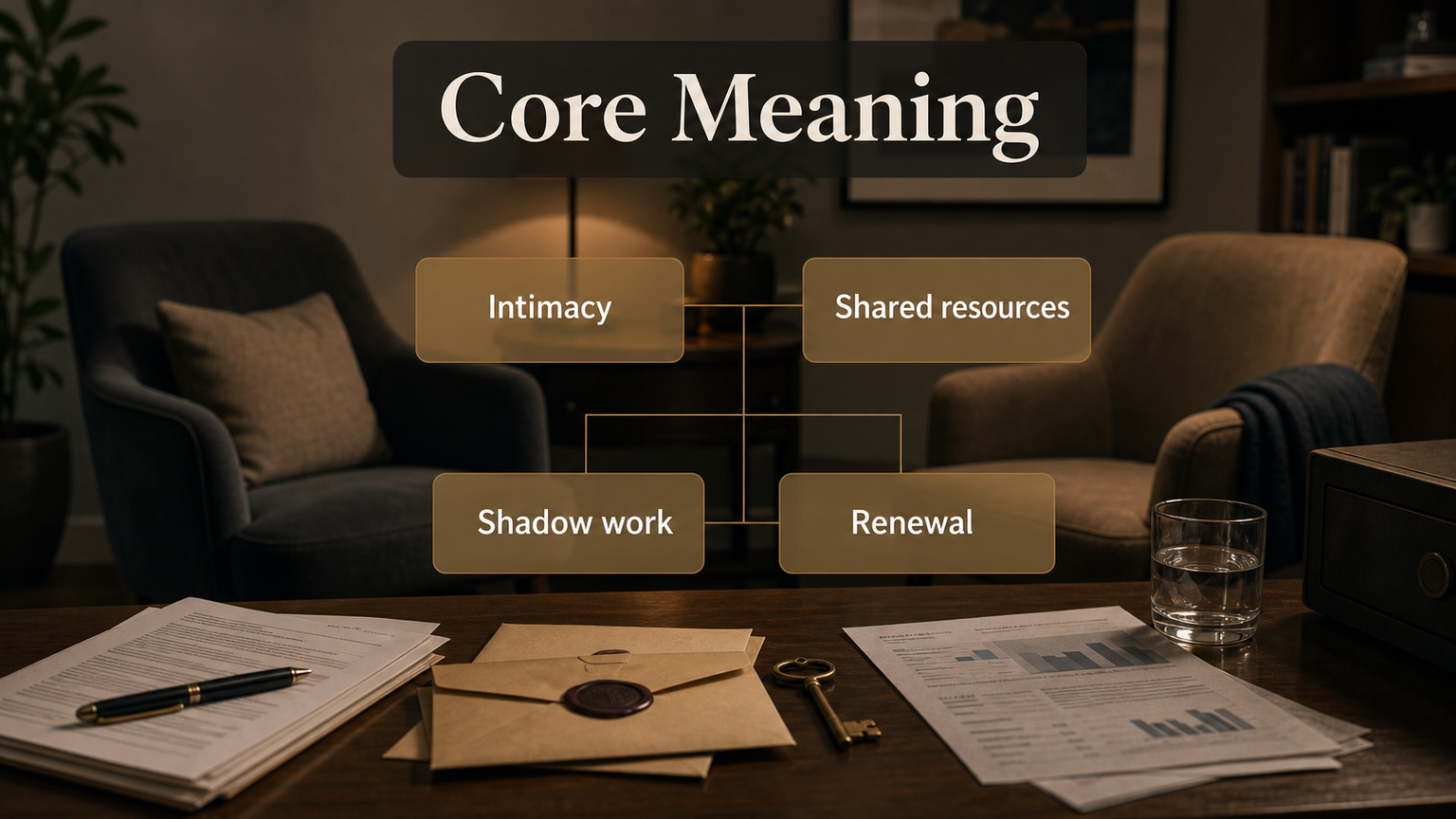Sun in the 8th House infographic image showing intimacy, shared resources, trust, transformation, and emotional depth