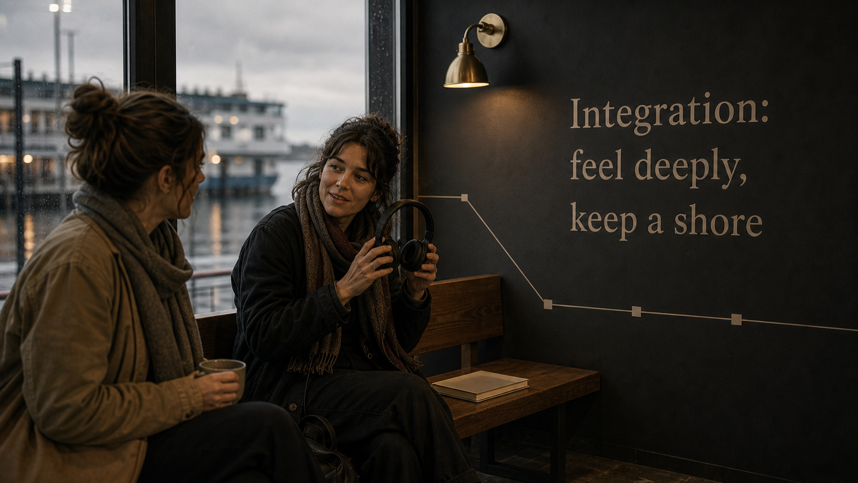 Sun in Pisces integration image with feel deeply keep a shore text in a waterfront waiting room